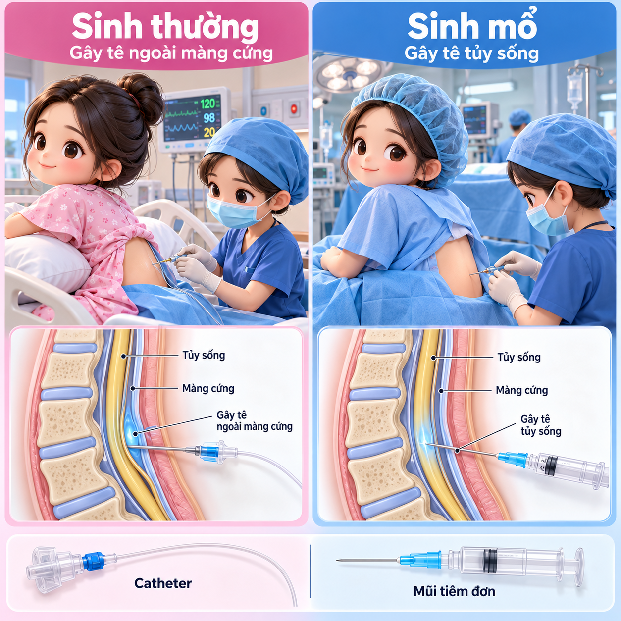 Phân biệt gây tê trong sinh thường và sinh mổ